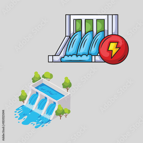 Dam diagrams visually illustrate hydroelectric dams and their process for generating power.
