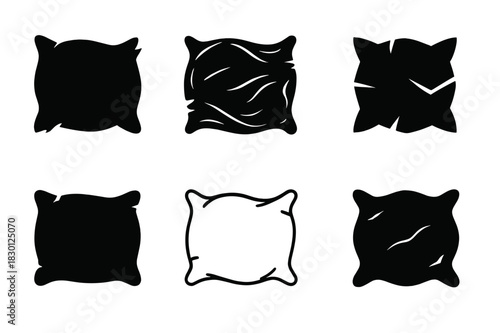 Ragged Pillow Icons. ragged pillow. Icon set. Set Logo of ragged pillow: crumpled cushion from frequent use. harmonious logo variations of the same emblematic