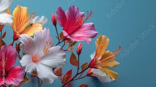 Wallpaper Mural Vibrant Artistic Arrangement of Colorful Flowers on a Flat Blue Background Torontodigital.ca