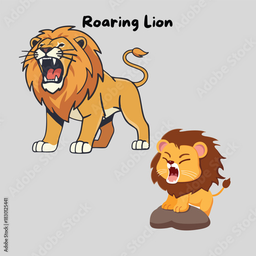 father and son Lion Roar Wild Animal Artwork