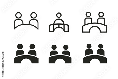 Networking Logo Designs. Networking for success. Icon set. Set Logo of networking: bridge connection metaphor. harmonious logo variations of the same