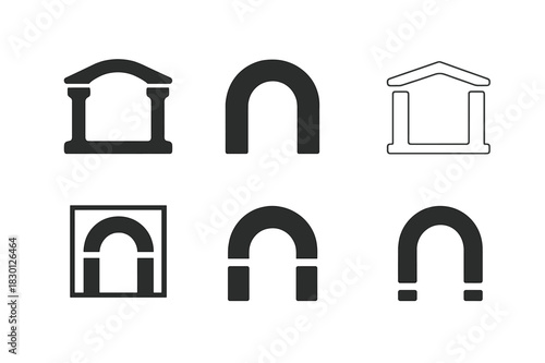 Open Atrium Logos. Open Atrium. Icon set. Set Logo of Open Atrium: minimalist open space design. harmonious logo variations of the same emblematic concept,