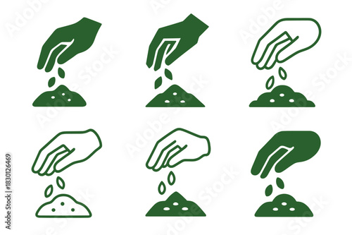 Organic Farming Icons. Organic farming without high-tech interventions. Icon set. Set Logo of organic farming without high-tech interventions: hand planting