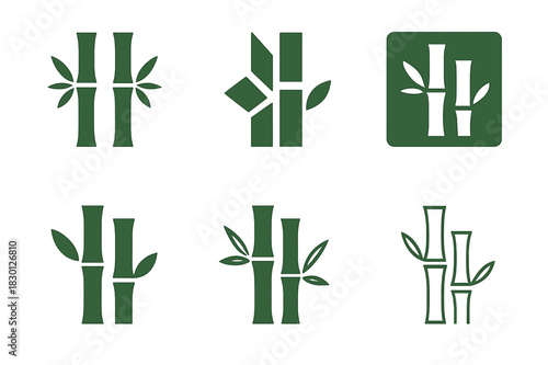 Plant Logo Variations. Using plants to decorate the kitchen or bathroom for a natural touch. Icon set. Set Logo of plant decor: bamboo stalks. harmonious logo