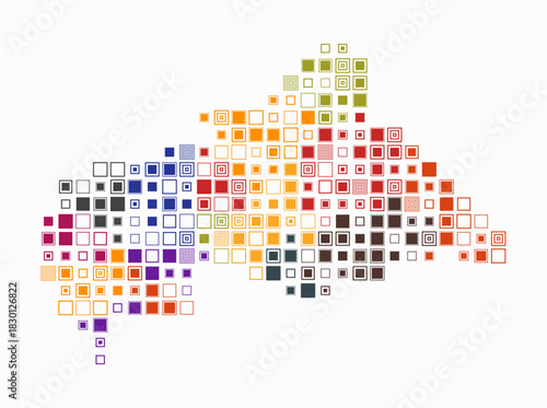 Central African Republic, shape of the country build of colored cells. Digital style map of the Central African Republic on white background. Large size square blocks. Amazing vector illustration.