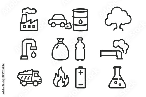 Pollution Icons Set. Morning routine checklist. Icon set. Set Logo of morning routine checklist: tidy bed. harmonious logo variations of the same emblematic