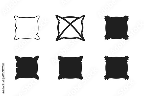 Ragged Pillow Logos. Ragged pillow. Icon set. Set Logo of ragged pillow: fluffy torn edge. harmonious logo variations of the same emblematic concept, each with