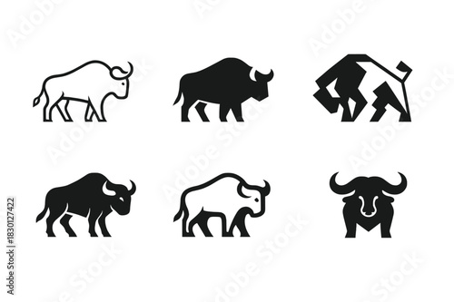 Savanna Animal Logos. savanna animals. Icon set. Set Logo of savanna animals: buffalo. harmonious logo variations of the same emblematic concept, each with