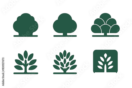 Shrub Logo Variations. Shrub. Icon set. Set Logo of shrub: garden border plant. harmonious logo variations of the same emblematic concept, each with different