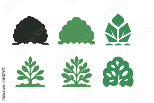 Shrub Logo Variations. Shrub. Icon set. Set Logo of shrub: garden border plant. harmonious logo variations of the same emblematic concept, each with different