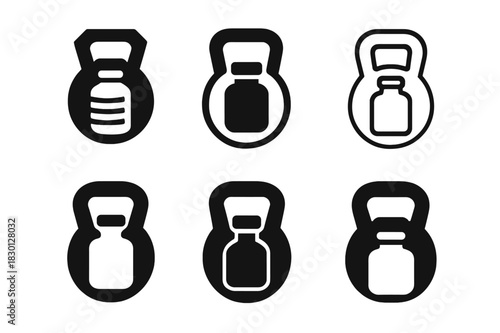 Sports Nutrition Icons. Sports nutrition. Icon set. Set Logo of Sports nutrition: Kettlebell. harmonious logo variations of the same emblematic concept