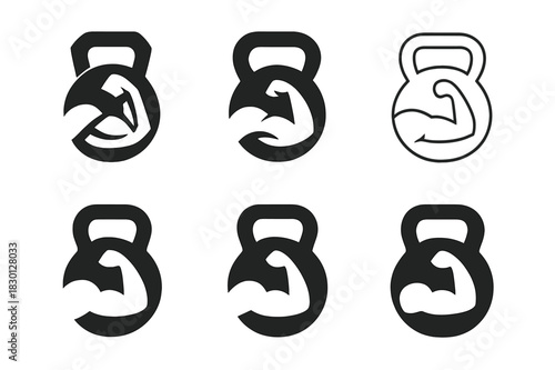 Sports Nutrition Icons. Sports nutrition. Icon set. Set Logo of Sports nutrition: Kettlebell. harmonious logo variations of the same emblematic concept