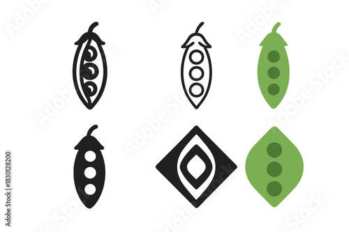 Stylized Pea Icon Set. Pea. Icon set. Set Logo of Pea: Stylized pea pattern. harmonious logo variations of the same emblematic concept (Stylized detail,