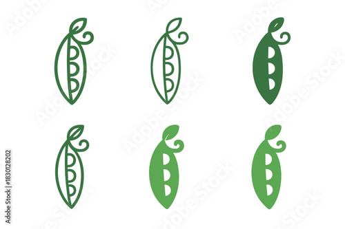 Stylized Pea Icon Set. Pea. Icon set. Set Logo of Pea: Stylized pea pattern. harmonious logo variations of the same emblematic concept (Stylized detail,