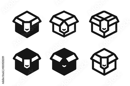 Subscription Box Logos. Subscription boxes. Icon set. Set Logo of subscription boxes: branded delivery label. harmonious logo variations of the same emblematic