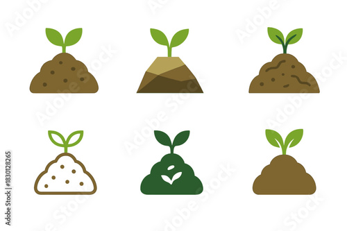 Sustainable Farming Icons. Sustainable farming practices. Icon set. Set Logo of sustainable farming: compost heap icon. harmonious logo variations of the same