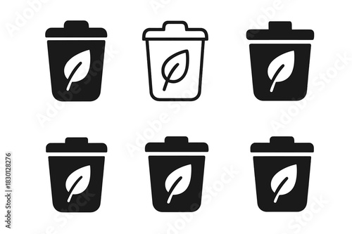Sustainable Logo Set. Sustainable living tips. Icon set. Set Logo of compost bin. harmonious logo variations of the same emblematic concept (Symmetrical form,