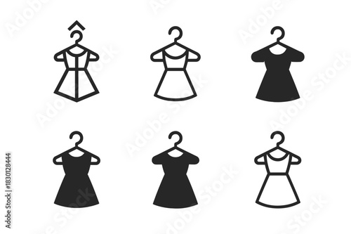 Timeless Fashion Icons. Timeless fashion and slow fashion principles. Icon set. Set Logo of timeless fashion: hanger with classic garment. harmonious logo