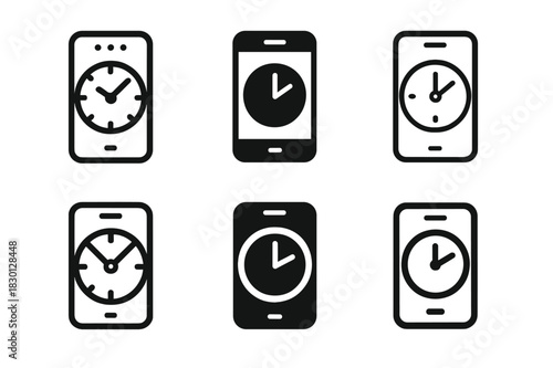 Time Management Icons. Mastering time management with technology. Icon set. Set Logo of time management: smartphone productivity app. harmonious logo
