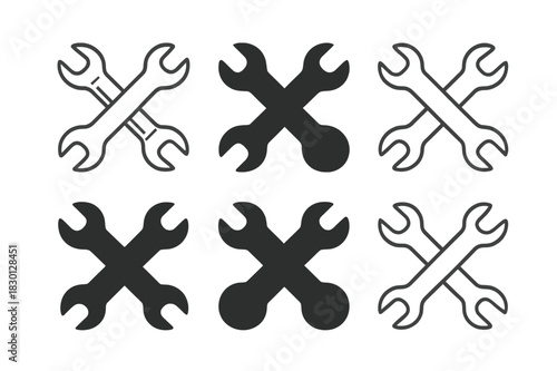 Tool Icon Variations. Tooling and Equipment. Icon set. Set Logo of Tooling and Equipment: Wrench Set. harmonious logo variations of the same emblematic concept