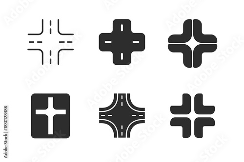 Traffic Icon Variations. Traffic. Icon set. Set Logo of Traffic: city road intersection. harmonious logo variations of the same emblematic concept, each with