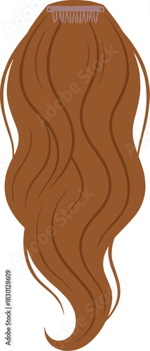 A long wavy brown clip-in hair extension illustration isolated on a white background.