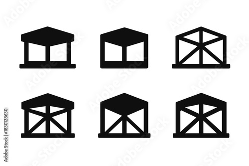 Urban Pavilion Logos. Urban pavilion. Icon set. Set Logo of urban pavilion: contemporary pavilion frame. harmonious logo variations of the same emblematic