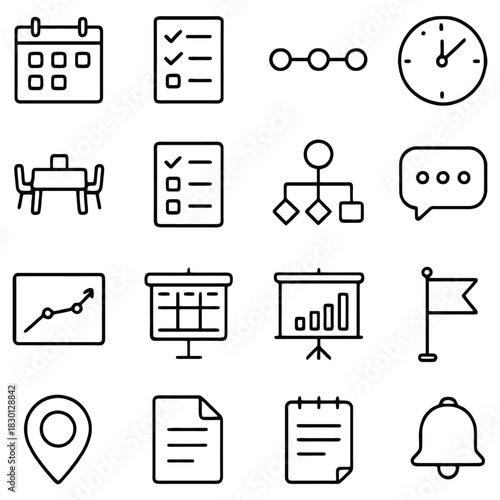 Business Icon Set: A collection of various business icons, perfect for representing schedules, tasks, and important business concepts.