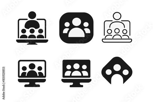 Virtual Team Icons. Virtual team body language. Icon set. Set Logo of virtual communication: posture and engagement cues. harmonious logo variations of the