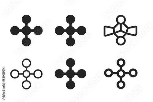 Molecule Icon Variations. Molecules. Icon set. Set Logo of molecules: molecular lattice. harmonious logo variations of the same emblematic concept, each with