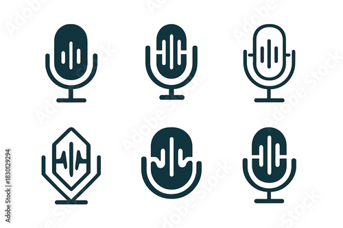 Voice Tech Logos. Voice-enabled technology. Icon set. Set Logo of voice-enabled technology: Voice recognition waveform. harmonious logo variations of the same