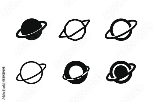 Planetary Orbit Logos. Planetary orbits. Icon set. Set Logo of planetary orbits: orbit rings around planet. harmonious logo variations of the same emblematic