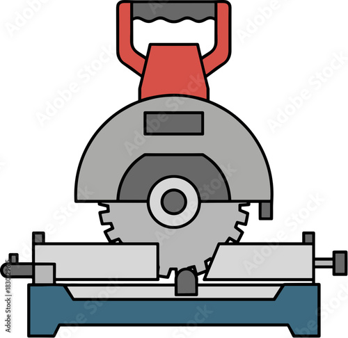 Industrial miter saw power tool vector icon illustration.