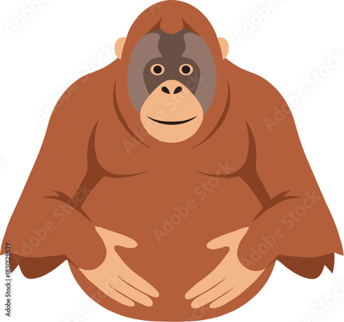 Cute sitting orangutan primate cartoon vector illustration.