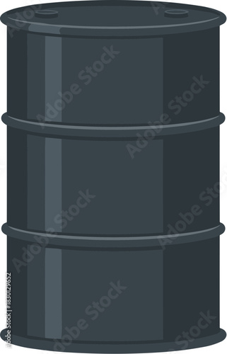 A single black industrial oil barrel container isolated.