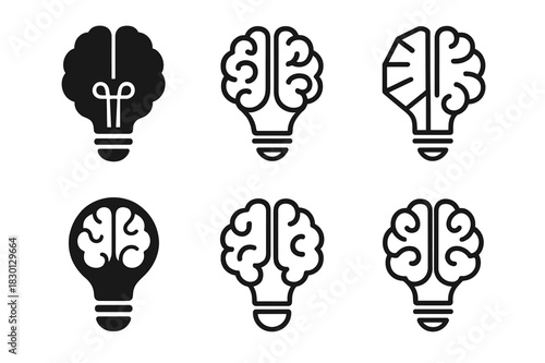 Educational Icon Diversity. Teaching moment. Icon set. Set Logo of teaching moment: Lightbulb and brain. harmonious logo variations of the same emblematic