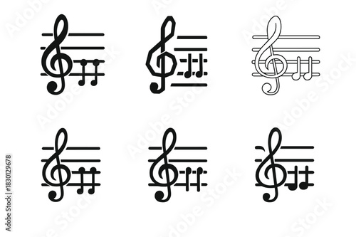 Musical Logo Variations. Composition in music. Icon set. Set Logo of music composition: harmony chords. harmonious logo variations of the same emblematic