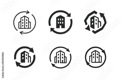 Organizational Change Logos. Guiding organizations through organizational change and transformation. Icon set. Set Logo of organizational change: Arrows