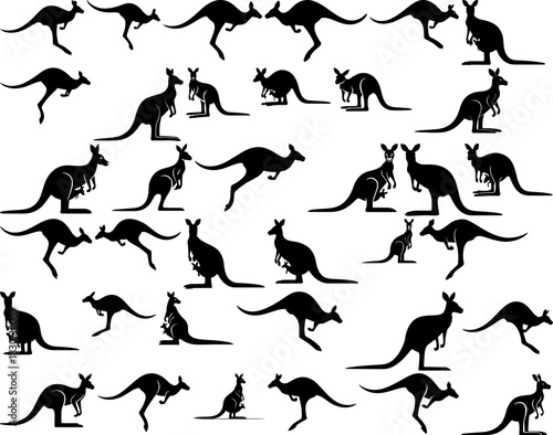 Silhouette of kangaroo animal jump side and standing vector various style
