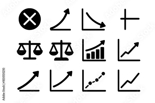 Market Equilibrium Icons. Market equilibrium. Solid icon set of Market equilibrium: intersection point, supply curve, demand curve, price level, quantity,