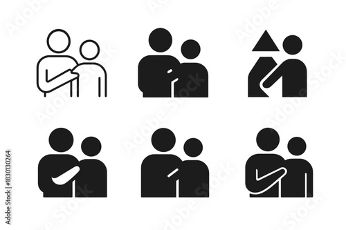 Mentorship Logos Gallery. Mentor offering advice. Icon set. Set Logo of mentorship: mentor guiding mentee. harmonious logo variations of the same emblematic