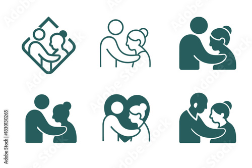 Elderly Care Logos. Elderly care and senior wellness. Icon set. Set Logo of elderly care: healthcare and comfort symbol. harmonious logo variations of the same