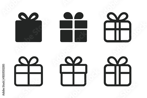 Gift Logo Variations. Present. Icon set. Set Logo of present: bow on gift package. harmonious logo variations of the same emblematic concept, each with