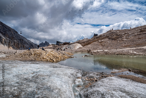 Hikers on the glacier of Zugspitze. Germany.