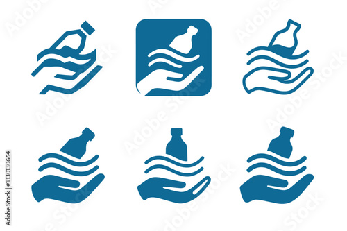 Ocean Conservation Icons. Ocean conservation efforts. Icon set. Set Logo of ocean conservation efforts: marine cleanup initiative. harmonious logo variations