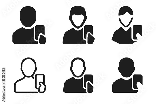 Digital Avatar Logos. Digital avatars as social media influencers. Icon set. Set Logo of digital influencer: avatar holding smartphone. harmonious logo