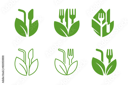 Biodegradable Materials Icons. Biodegradable materials. Icon set. Set Logo of biodegradable materials: straw and utensils icon. harmonious logo variations of