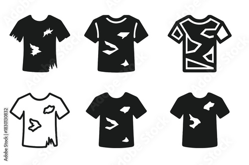 Worn-Out Clothing Logos. Worn-out clothing. Icon set. Set Logo of worn-out clothing: aged textile and reuse emblem. harmonious logo variations of the same