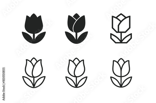 Tulip Icon Set. Tulip. Icon set. Set Logo of tulip: tulip bud. harmonious logo variations of the same emblematic concept, each with different