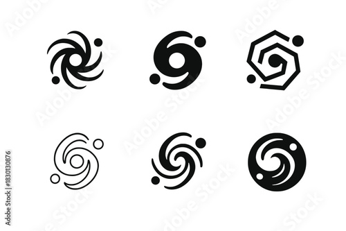 Multiverse Logo Variations. Exploring parallel universes and the multiverse. Icon set. Set Logo of exploring parallel universes and the multiverse: Spiral